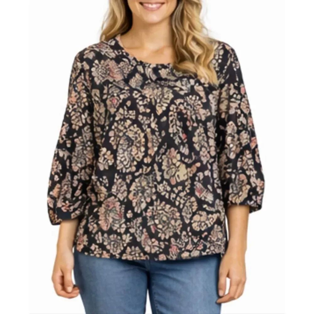 H&M paisley floral 3/4 sleeve top size 6